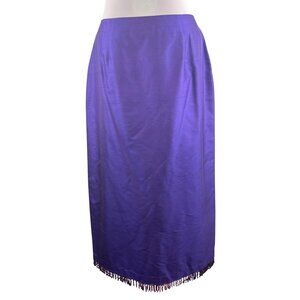 Womens Old Money Preppy Iridescent Purple Silk Beaded Hem Long Skirt 10 by Clio